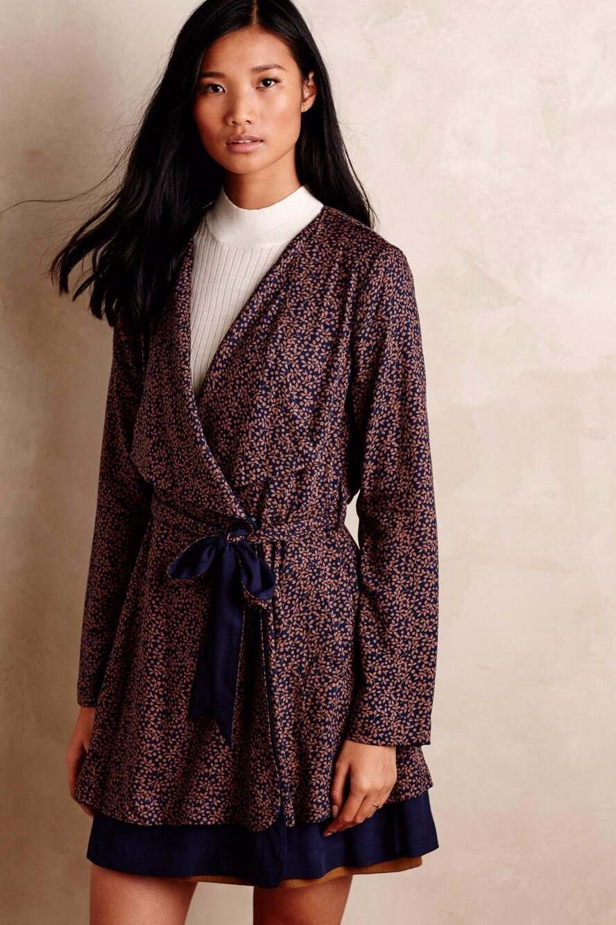 Anthropologie Harlyn Navy and Orange Floral Convertible Cardigan Dress Size XS